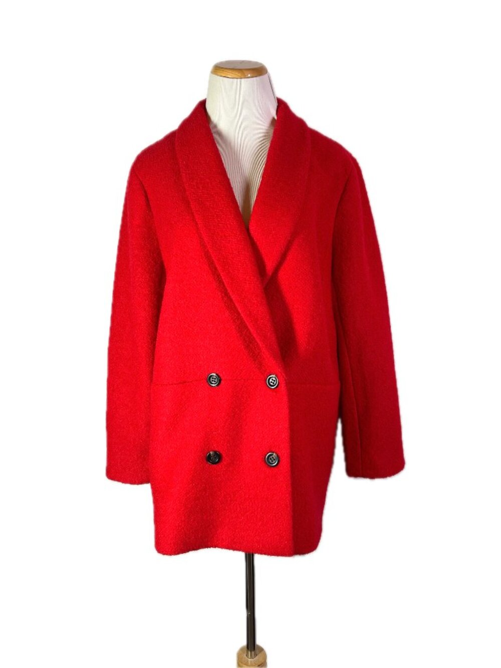 Ann Taylor Size MP Thick Red Double-Breasted Coat Wool Blend